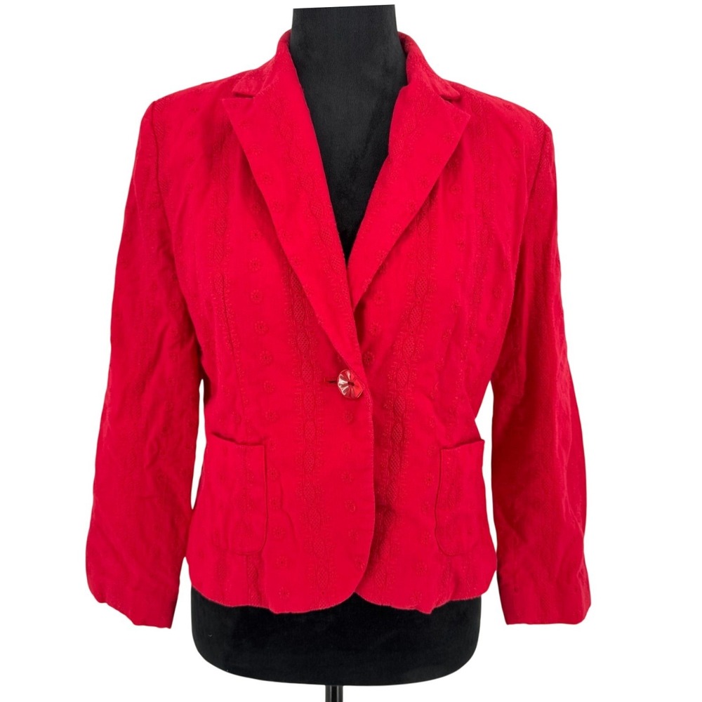 Vintage Eyelet Cotton Blazer Womens Size 8 P Embroidered Cottagecore
